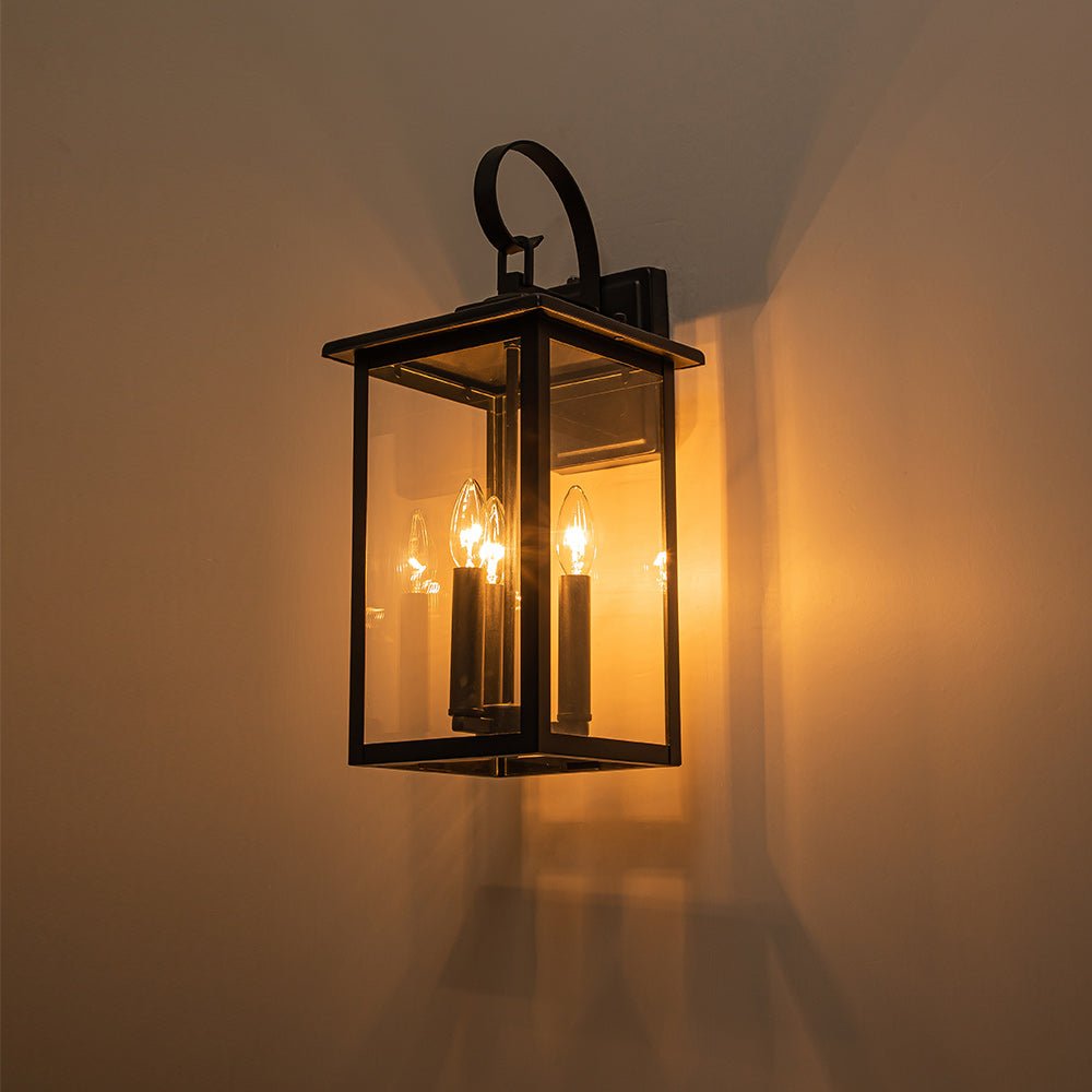 Lámpara de pared exterior impermeable de 3 luces con pantalla de vidrio claro