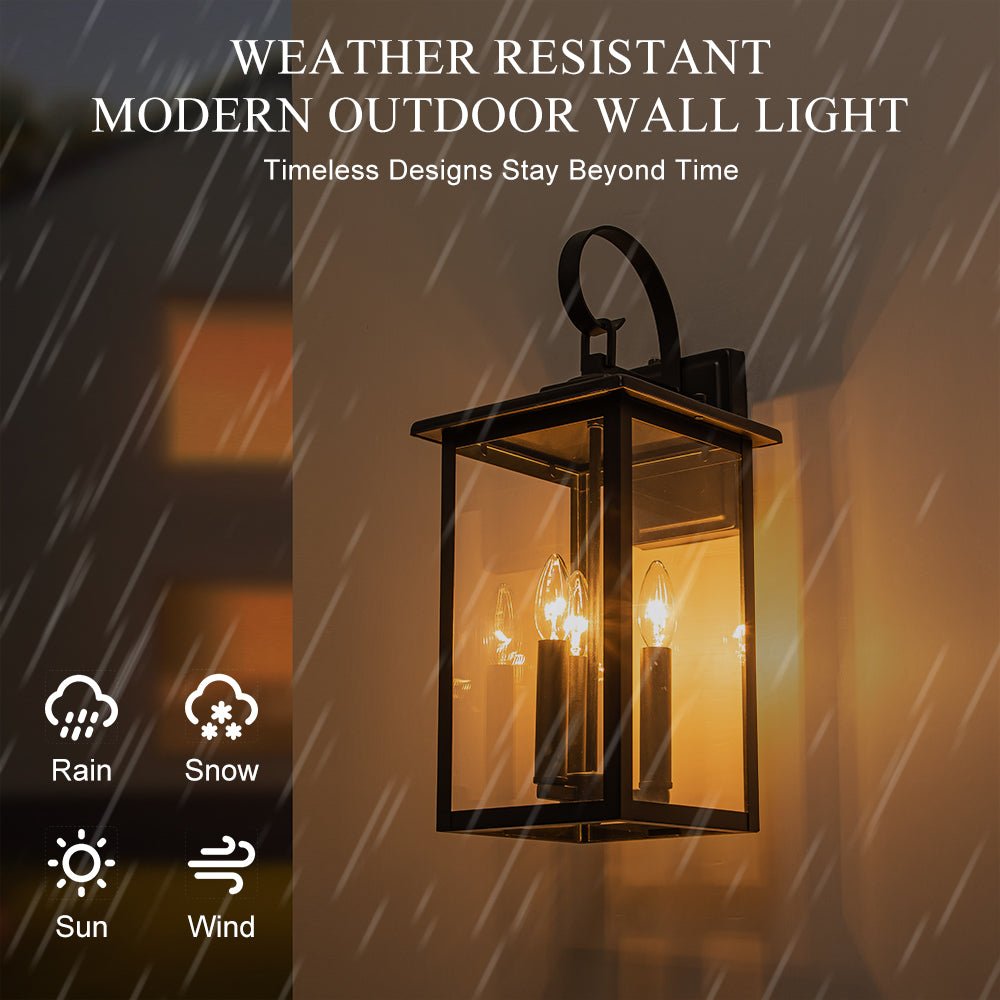 Lámpara de pared exterior impermeable de 3 luces con pantalla de vidrio claro