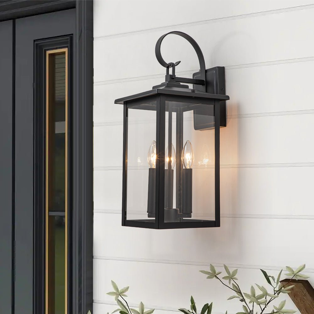 Lámpara de pared exterior impermeable de 3 luces con pantalla de vidrio claro