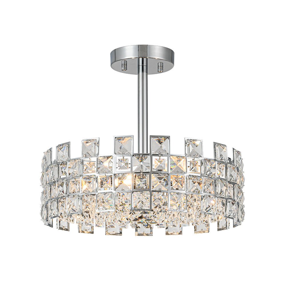 Luz de Techo Semi Flush de Tambor de Cristal Glam de Diseño Hueco de 4 Luces