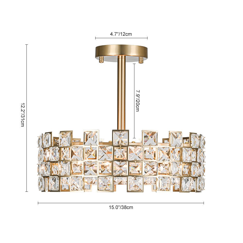Luz de Techo Semi Flush de Tambor de Cristal Glam de Diseño Hueco de 4 Luces
