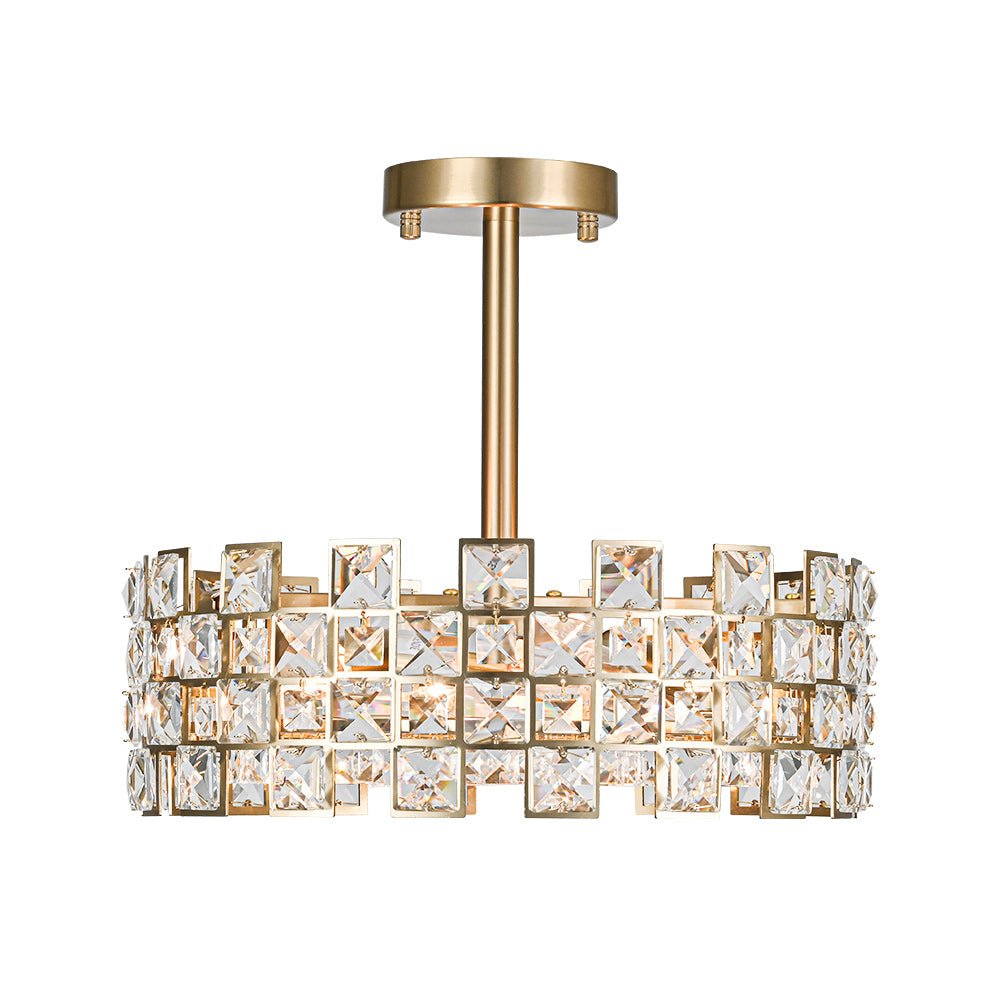 Luz de Techo Semi Flush de Tambor de Cristal Glam de Diseño Hueco de 4 Luces
