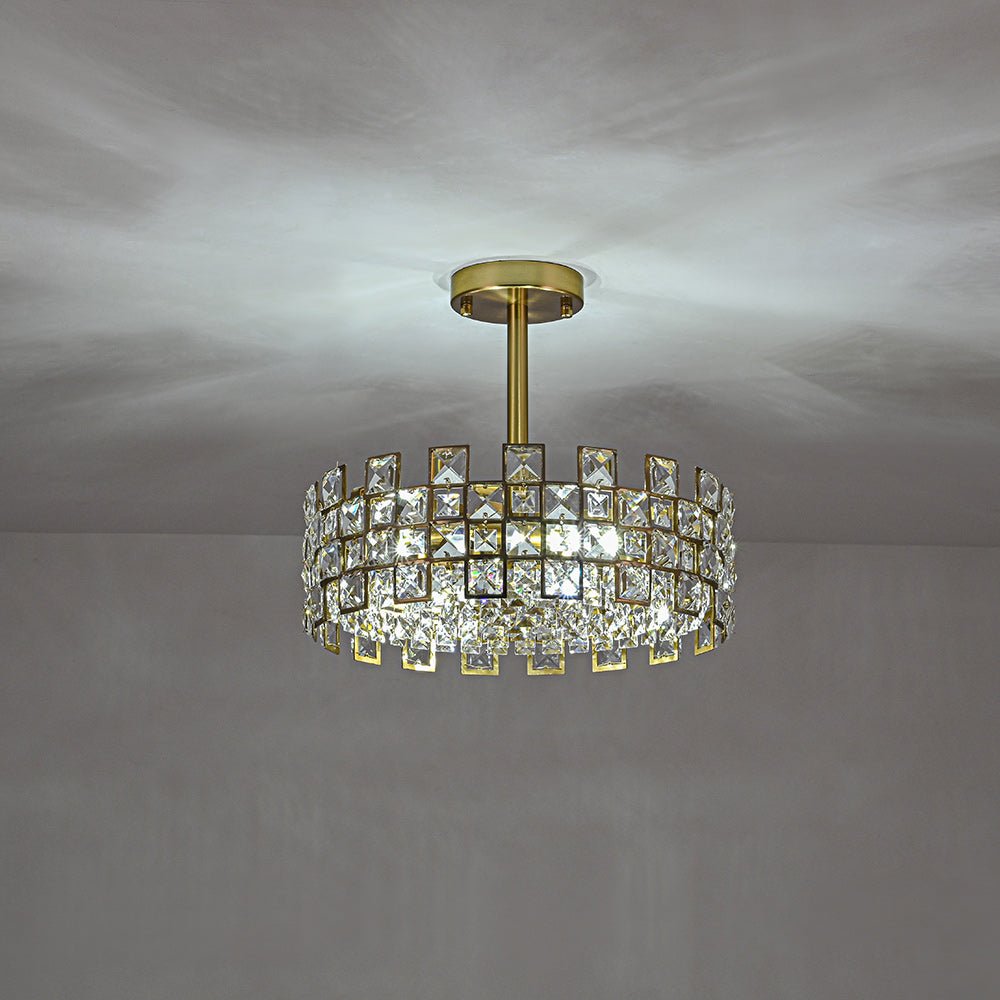 Luz de Techo Semi Flush de Tambor de Cristal Glam de Diseño Hueco de 4 Luces