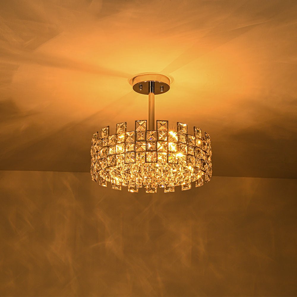 Luz de Techo Semi Flush de Tambor de Cristal Glam de Diseño Hueco de 4 Luces