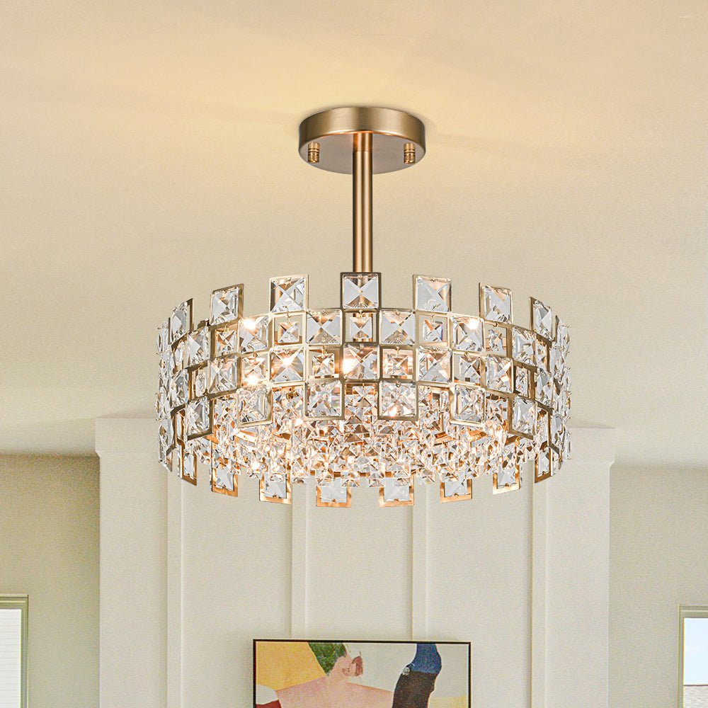 Luz de Techo Semi Flush de Tambor de Cristal Glam de Diseño Hueco de 4 Luces