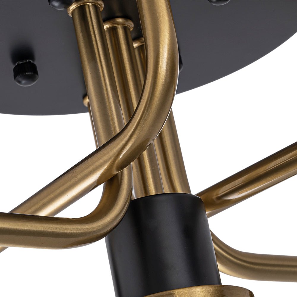 Luz de Montaje Semi Flush de Vidrio Globo Sputnik Moderno de 5 Luces en Negro y Dorado