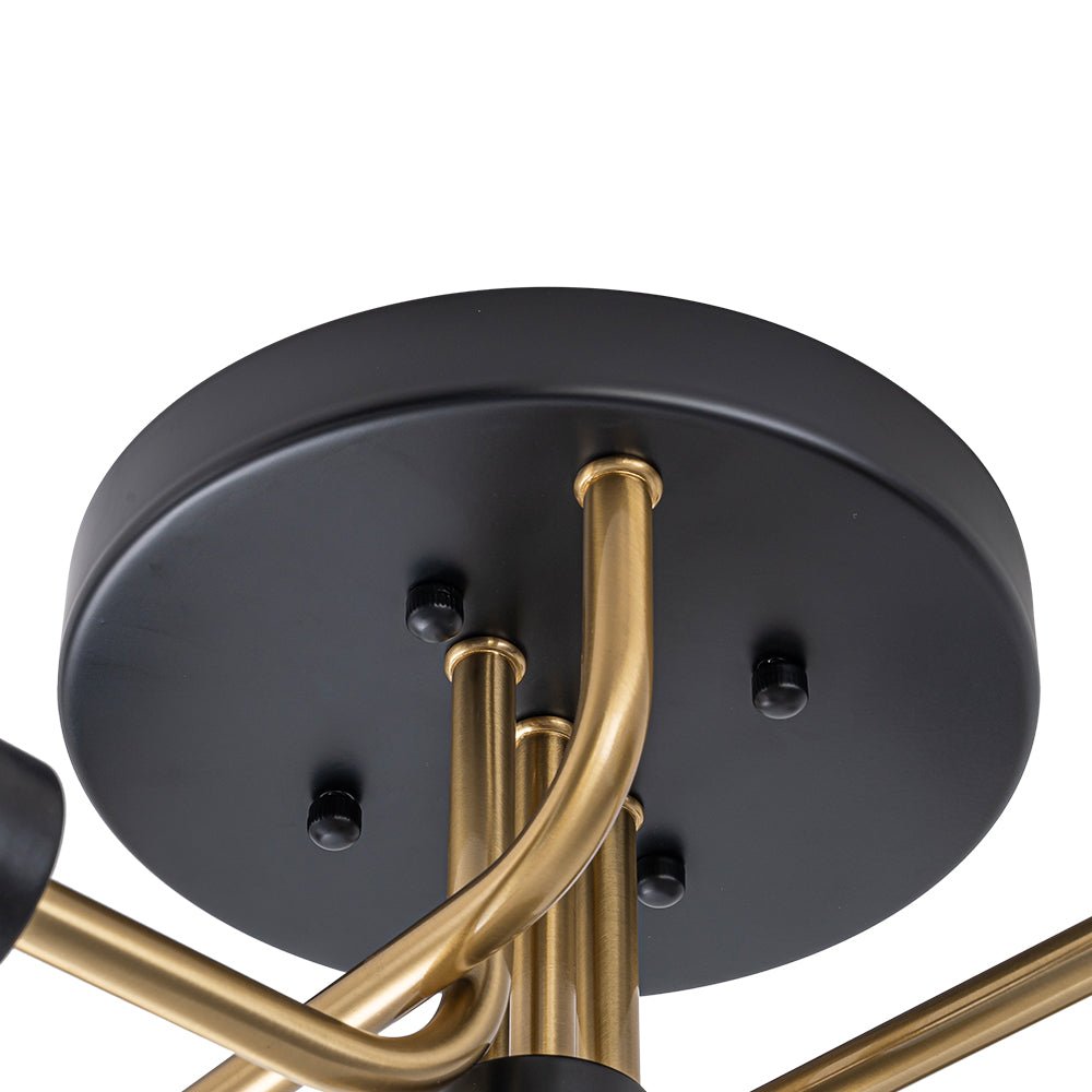 Luz de Montaje Semi Flush de Vidrio Globo Sputnik Moderno de 5 Luces en Negro y Dorado