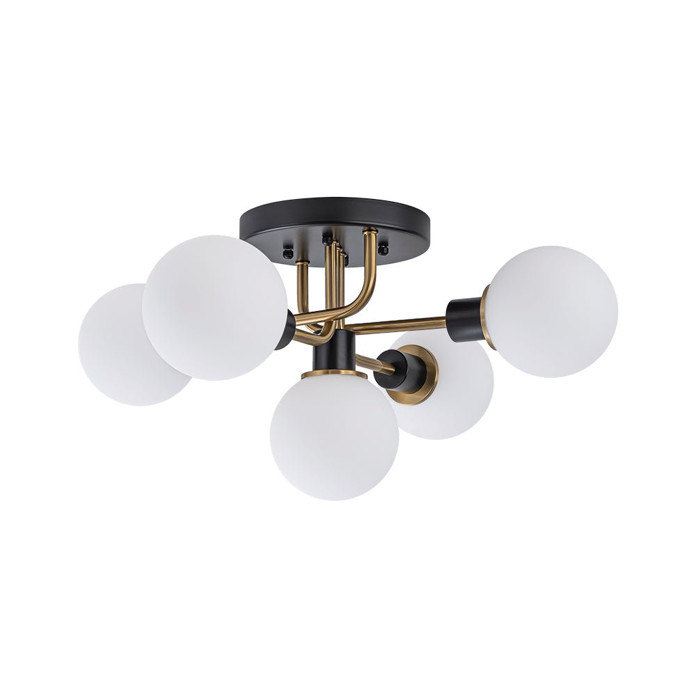 Luz de Montaje Semi Flush de Vidrio Globo Sputnik Moderno de 5 Luces en Negro y Dorado