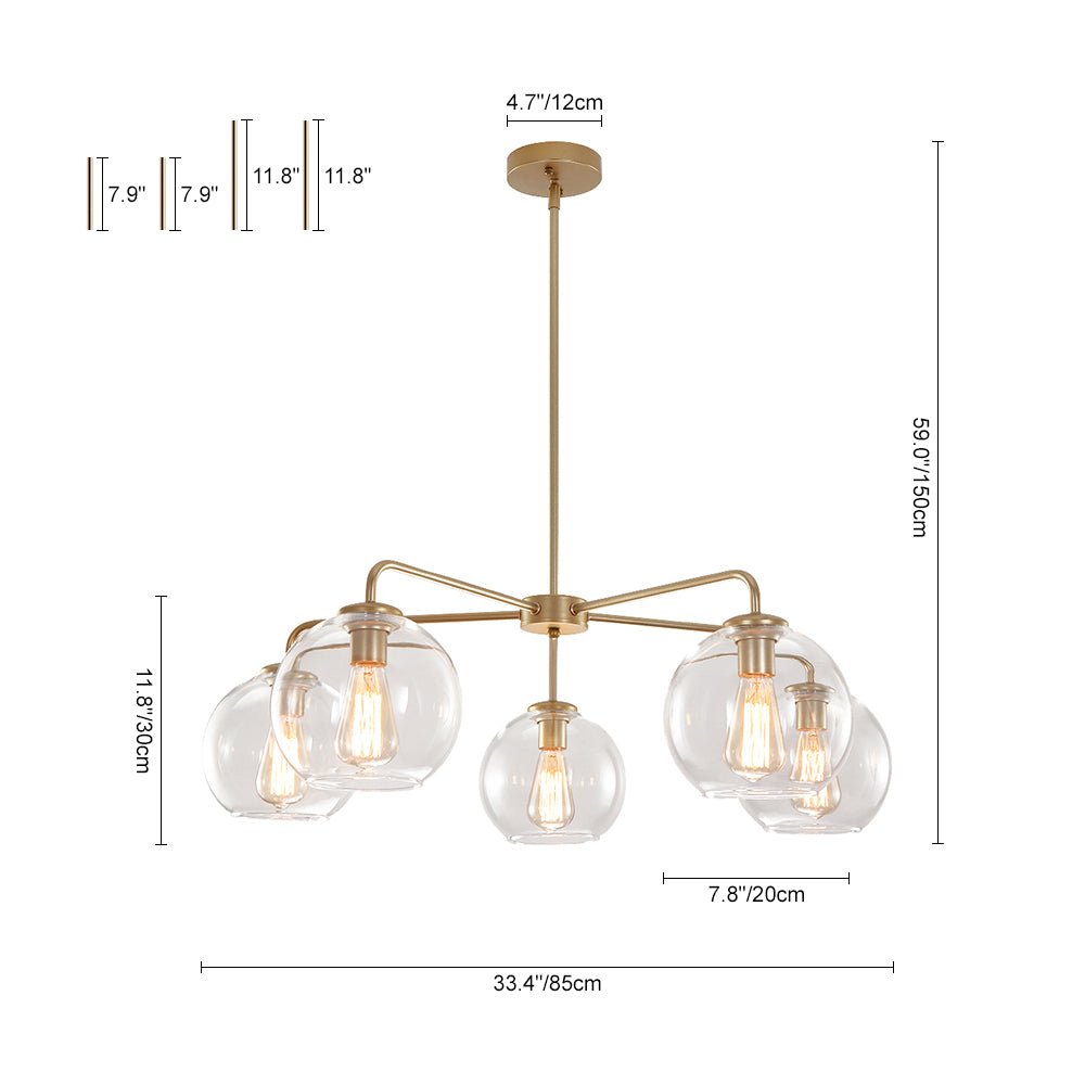 Lámpara de Techo Sputnik de Burbuja de Vidrio Claro de 5 Luces