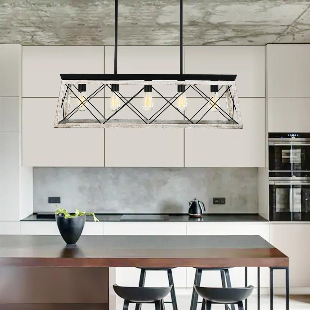 Lámpara de Araña Lineal Rectangular de 5 Luces para Isla de Cocina