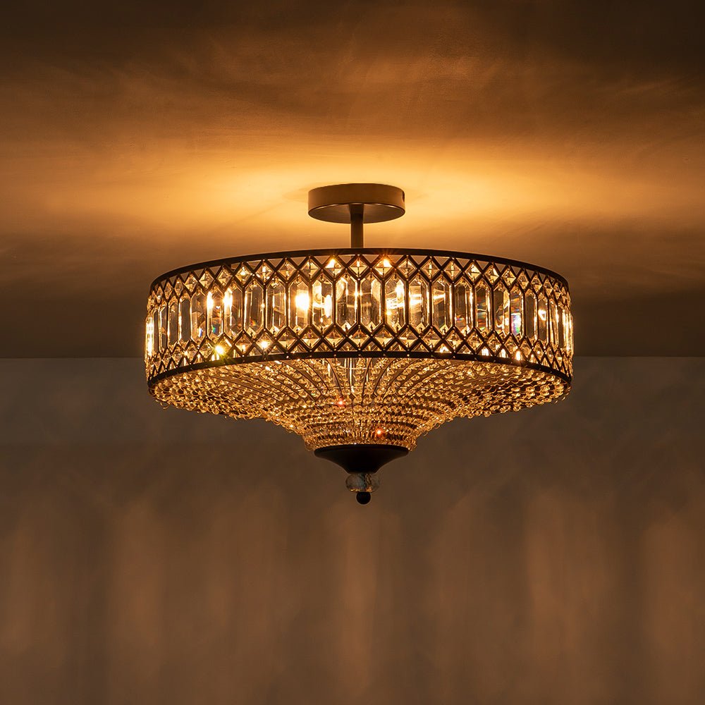 Luz de Techo Semi Flush de Glamour con 6 Luces y Cristales para Porche de Pasillo