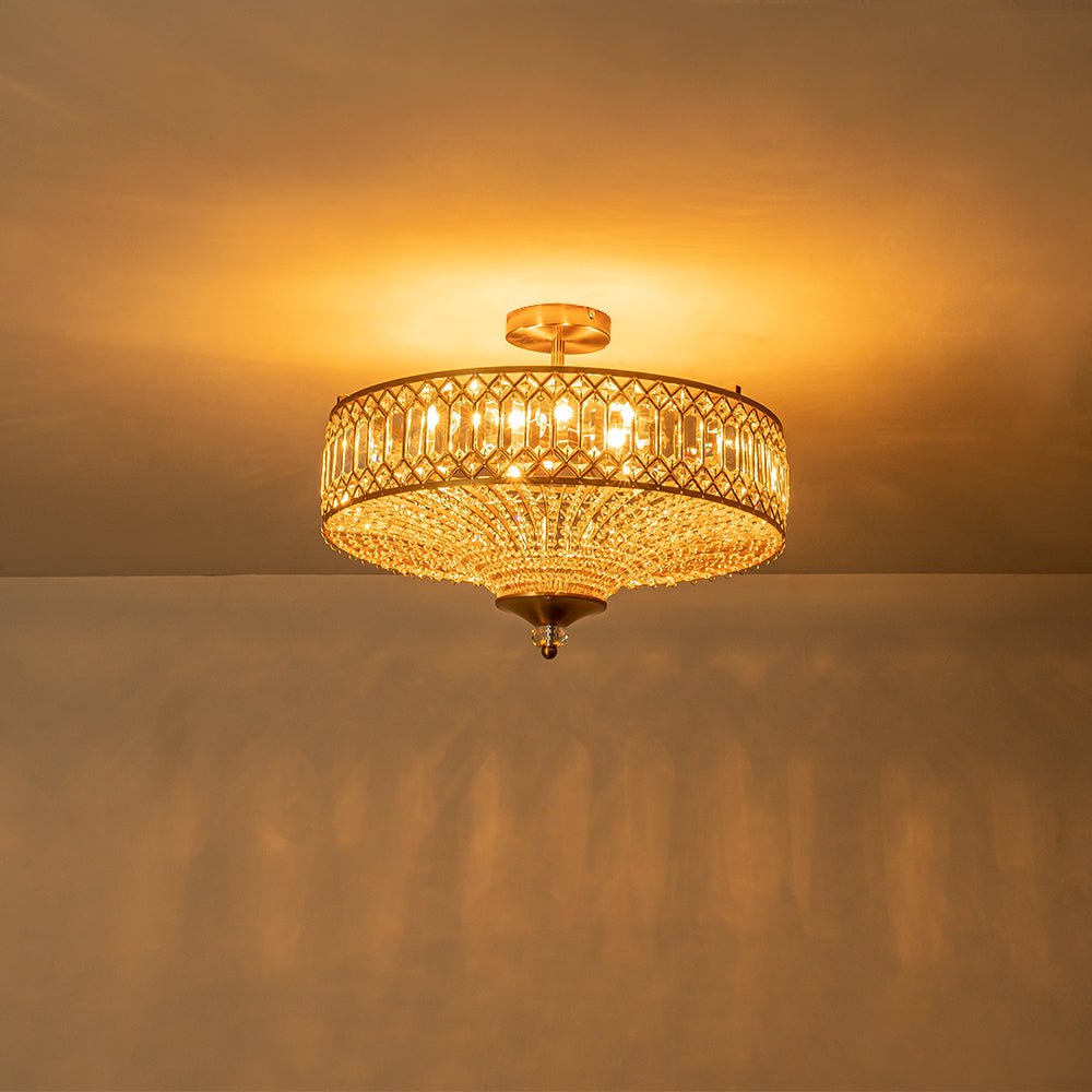 Luz de Techo Semi Flush de Glamour con 6 Luces y Cristales para Porche de Pasillo