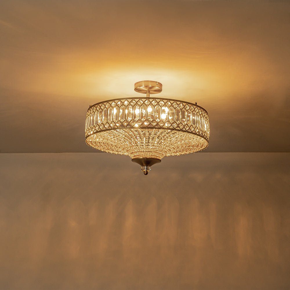 Luz de Techo Semi Flush de Glamour con 6 Luces y Cristales para Porche de Pasillo