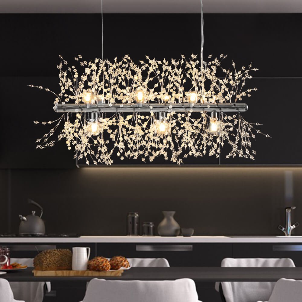 Candelabro Moderno Lineal de Cristal de 9 Luces