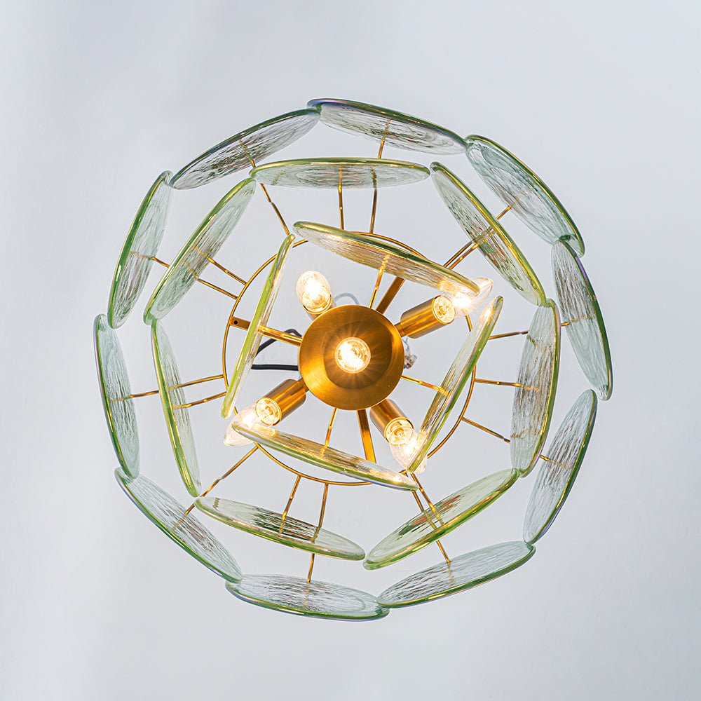 Lámpara de Araña Vintage de 5 Luces con Vidrio Nublado en Espiral