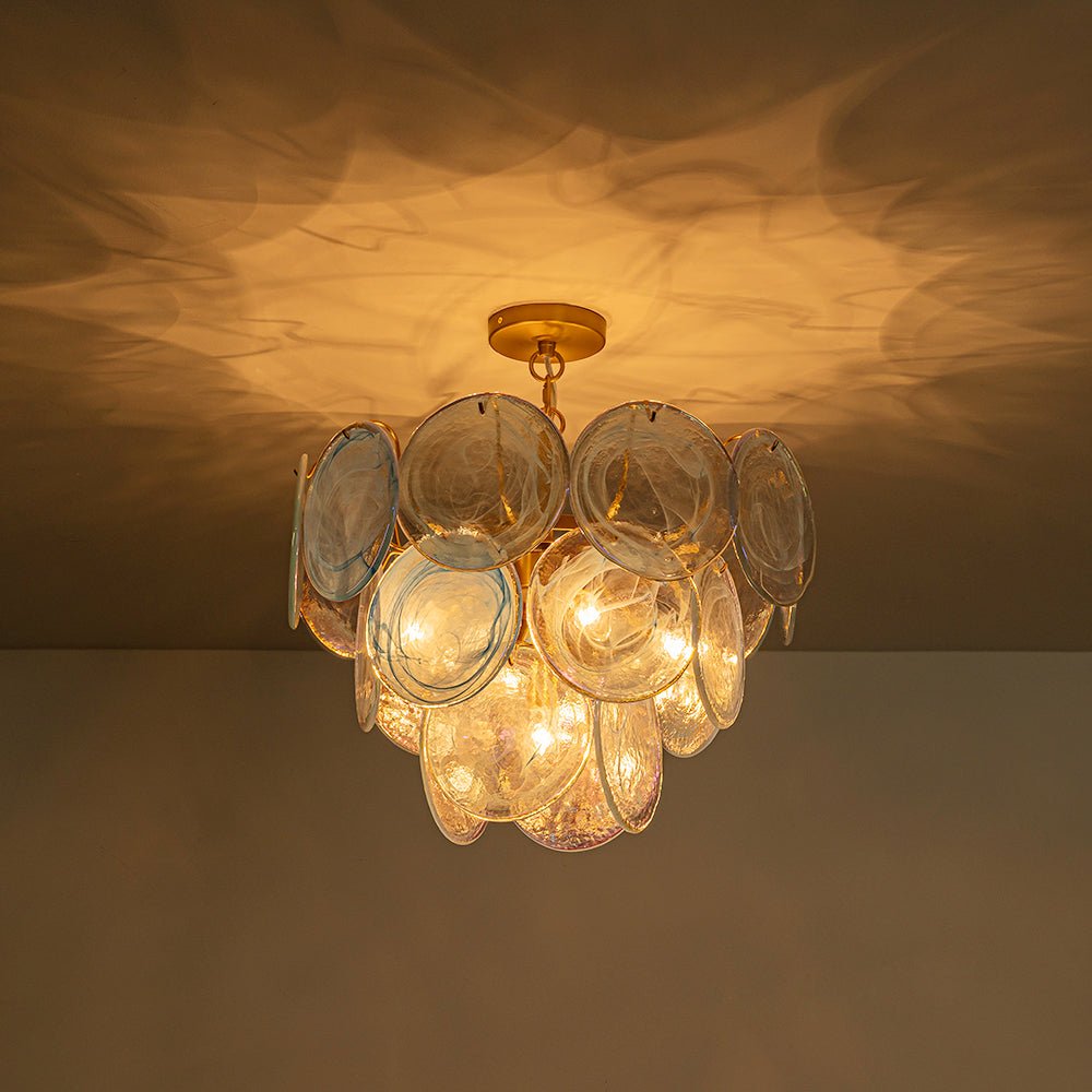 Lámpara de Araña Vintage de 5 Luces con Vidrio Nublado en Espiral