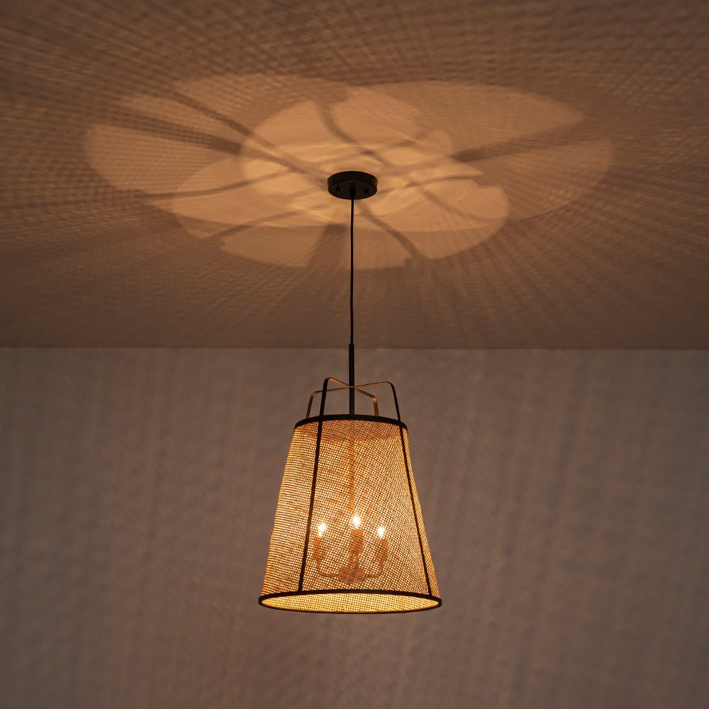 Lámpara Colgante Cónica Hueca de Ratan Tejido a Mano de 3 Luces Boho
