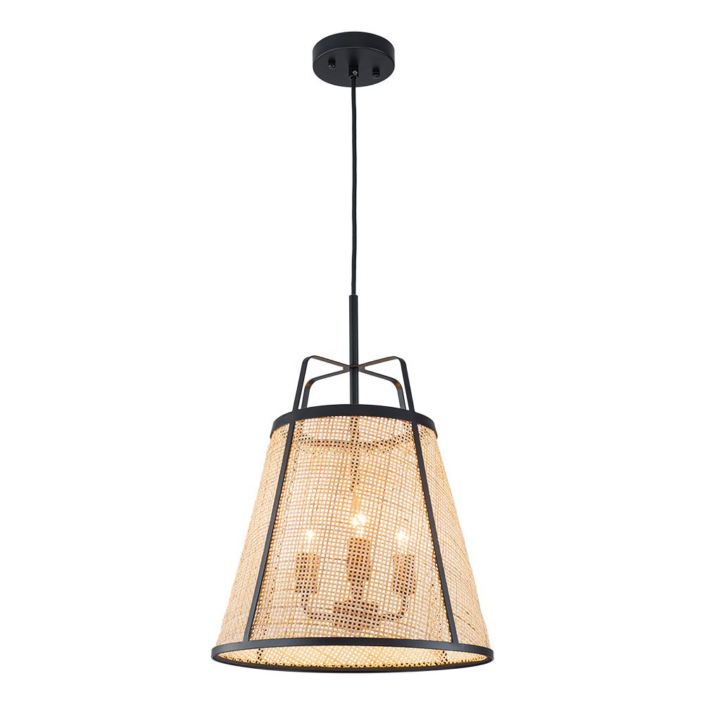 Lámpara Colgante Cónica Hueca de Ratan Tejido a Mano de 3 Luces Boho