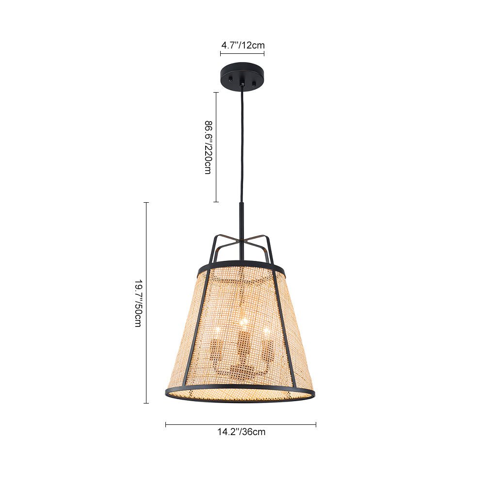 Lámpara Colgante Cónica Hueca de Ratan Tejido a Mano de 3 Luces Boho