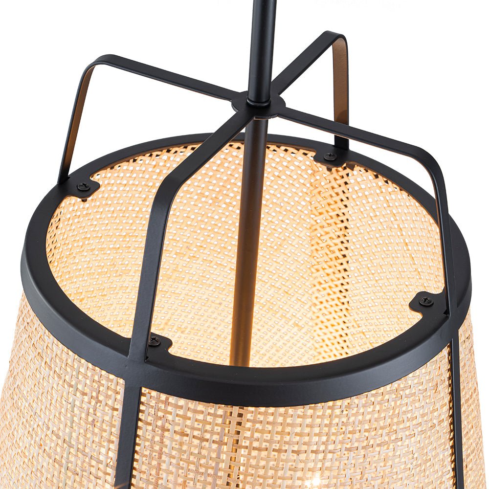 Lámpara Colgante Cónica Hueca de Ratan Tejido a Mano de 3 Luces Boho