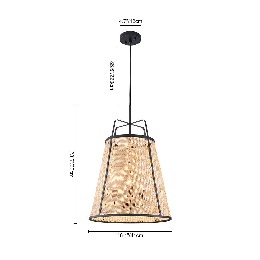 Lámpara Colgante Cónica Hueca de Ratan Tejido a Mano de 3 Luces Boho