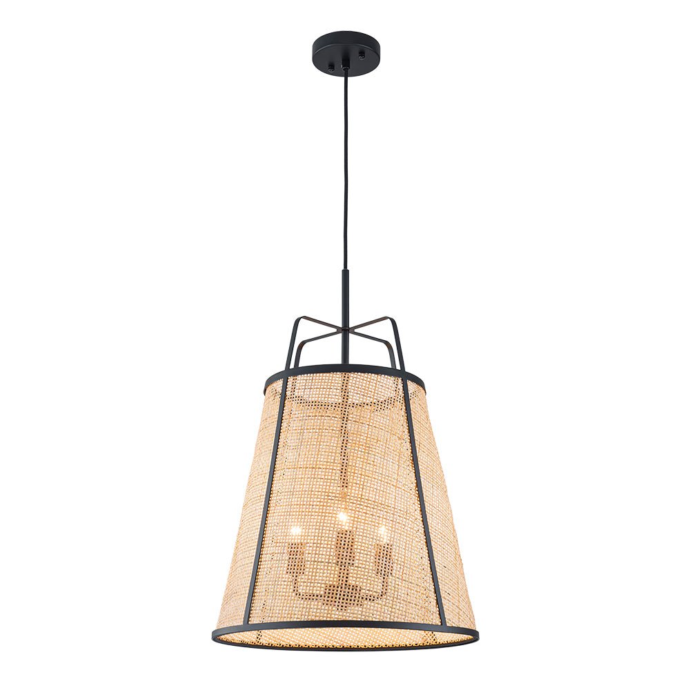 Lámpara Colgante Cónica Hueca de Ratan Tejido a Mano de 3 Luces Boho