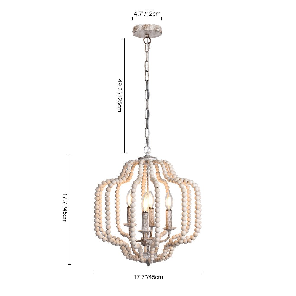 Lámpara de Araña Geométrica Boho de 4 Luces con Perlas de Madera