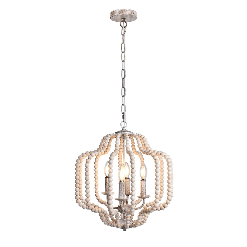 Lámpara de Araña Geométrica Boho de 4 Luces con Perlas de Madera