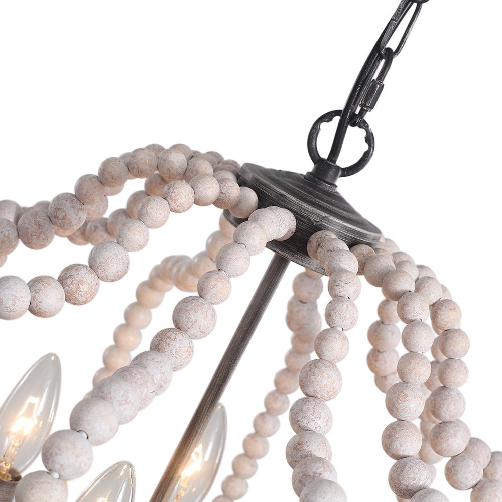 Lámpara de Araña Geométrica Boho de 4 Luces con Perlas de Madera