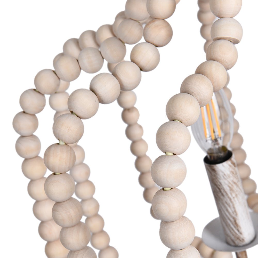 Lámpara de Araña Geométrica Boho de 4 Luces con Perlas de Madera