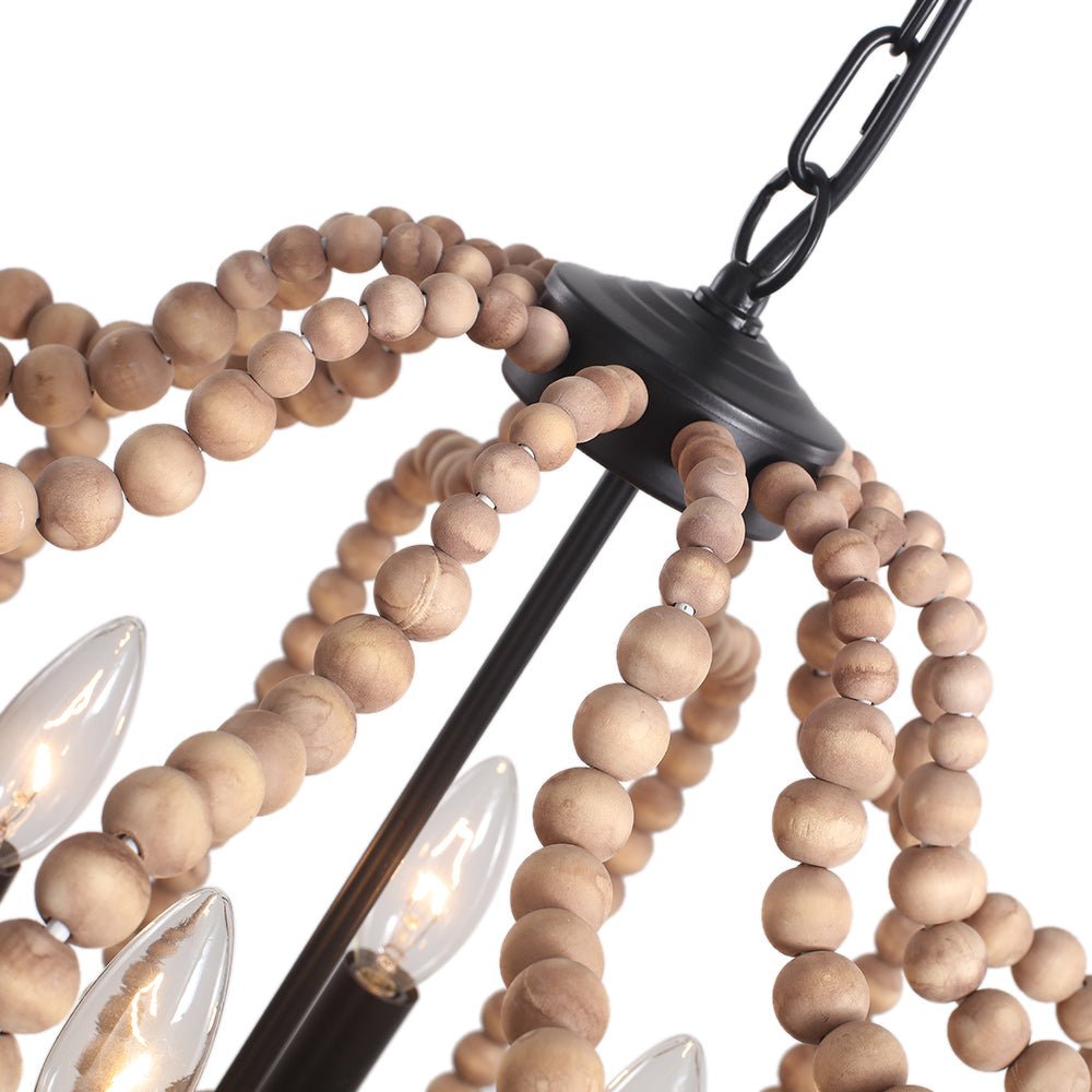 Lámpara de Araña Geométrica Boho de 4 Luces con Perlas de Madera