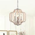 Lámpara de Araña Geométrica Boho de 4 Luces con Perlas de Madera