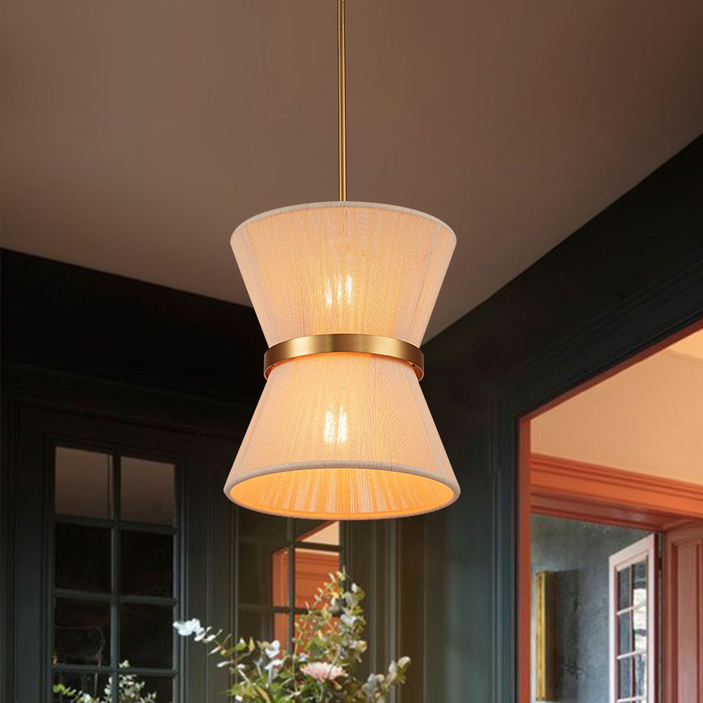 Luz colgante de tambor de cuerda marfil bohemio