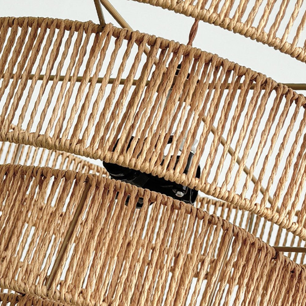 Lámpara de Araña de Rattan Tejida a Mano en Capas Boho Natural de 1 Luz
