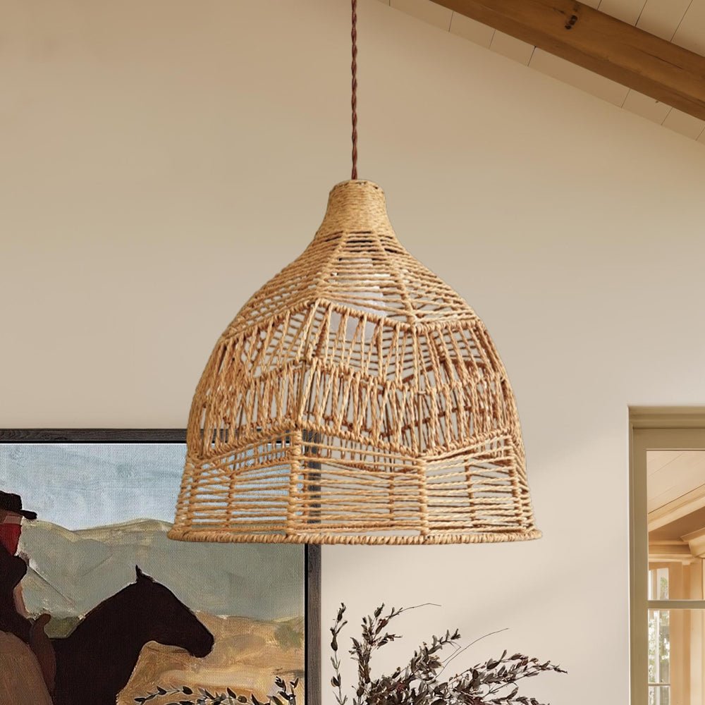 Lámpara de Araña de Rattan Tejida a Mano en Capas Boho Natural de 1 Luz