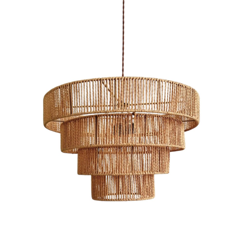 Lámpara de Araña de Rattan Tejida a Mano en Capas Boho Natural de 1 Luz