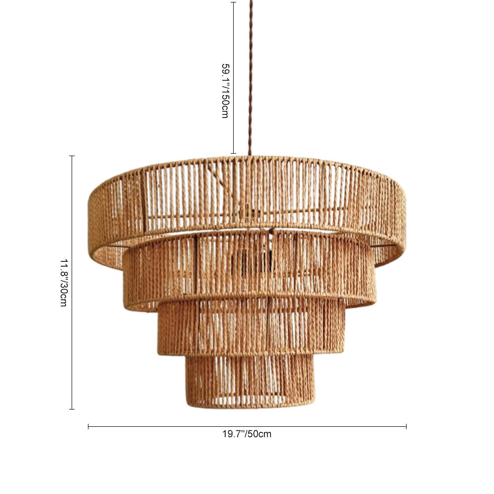 Lámpara de Araña de Rattan Tejida a Mano en Capas Boho Natural de 1 Luz