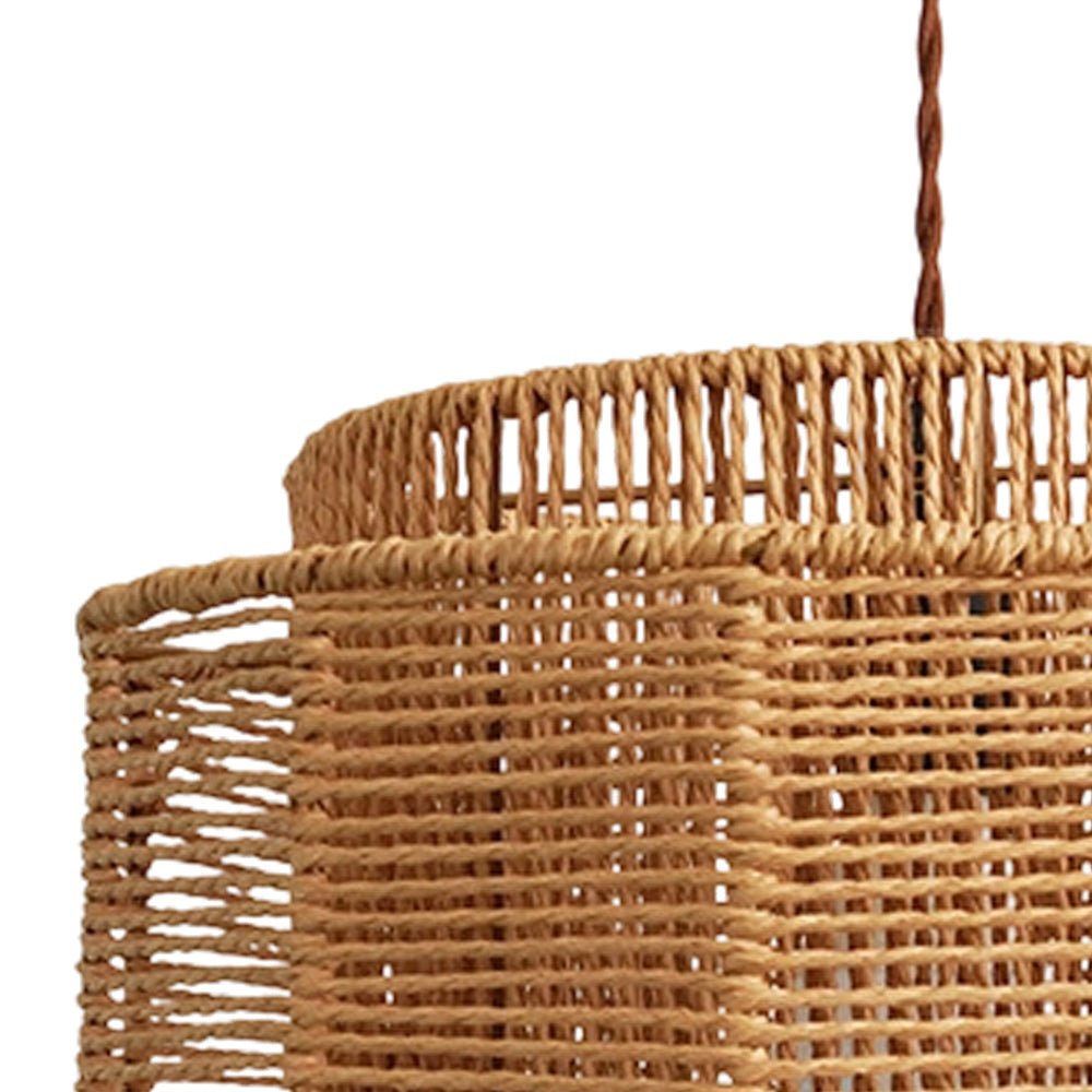 Lámpara de Araña de Rattan Tejida a Mano en Capas Boho Natural de 1 Luz