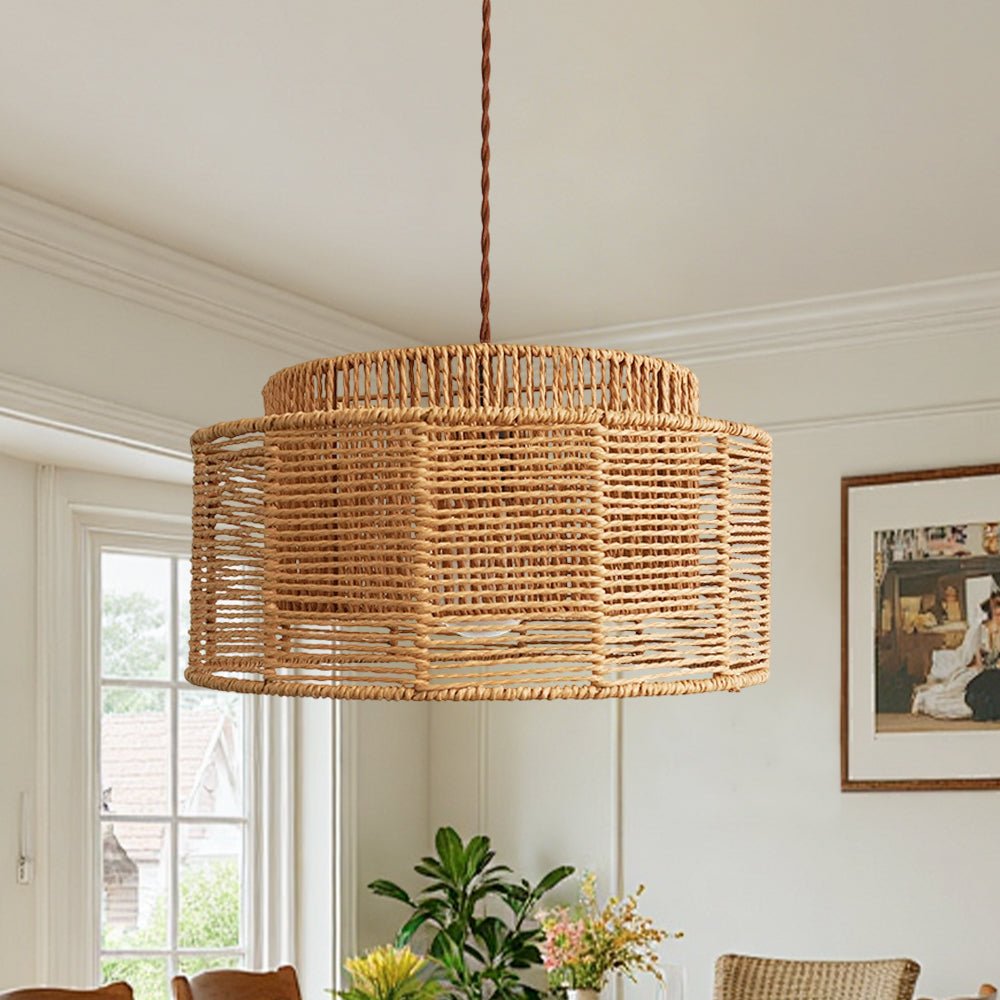Lámpara de Araña de Rattan Tejida a Mano en Capas Boho Natural de 1 Luz