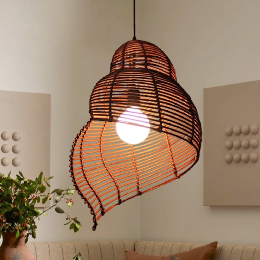 Luz Colgante de Rattan Tejido a Mano en Forma de Caracol con 1 Luz