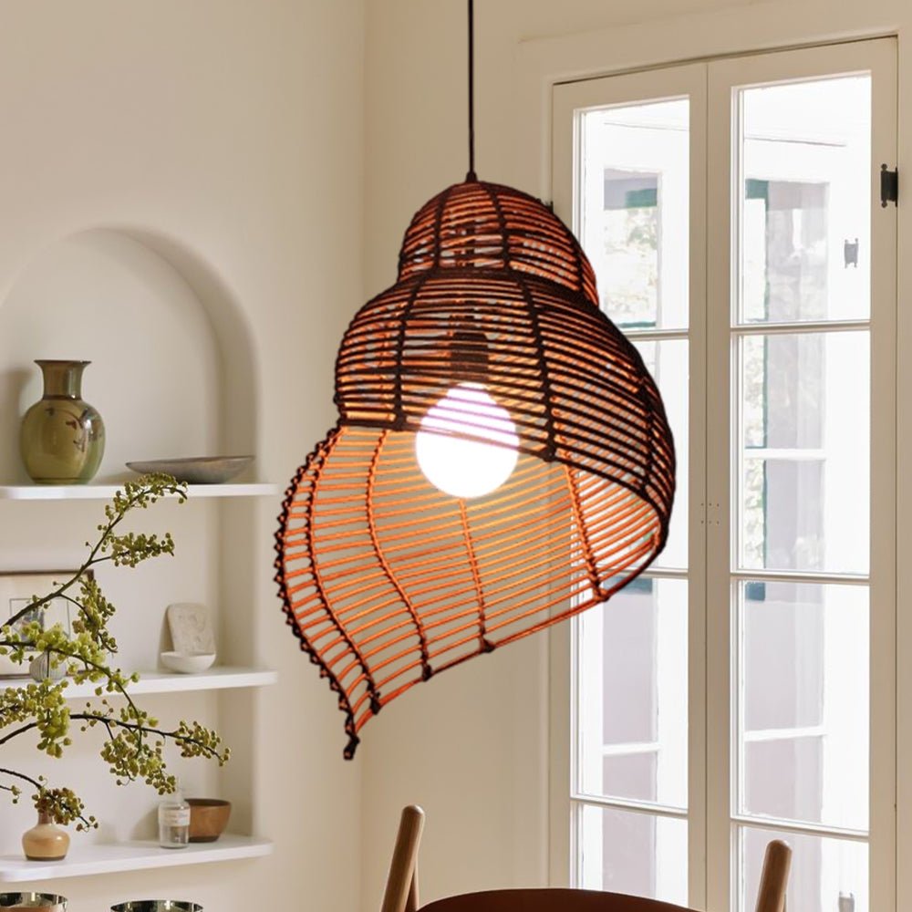 Luz Colgante de Rattan Tejido a Mano en Forma de Caracol con 1 Luz