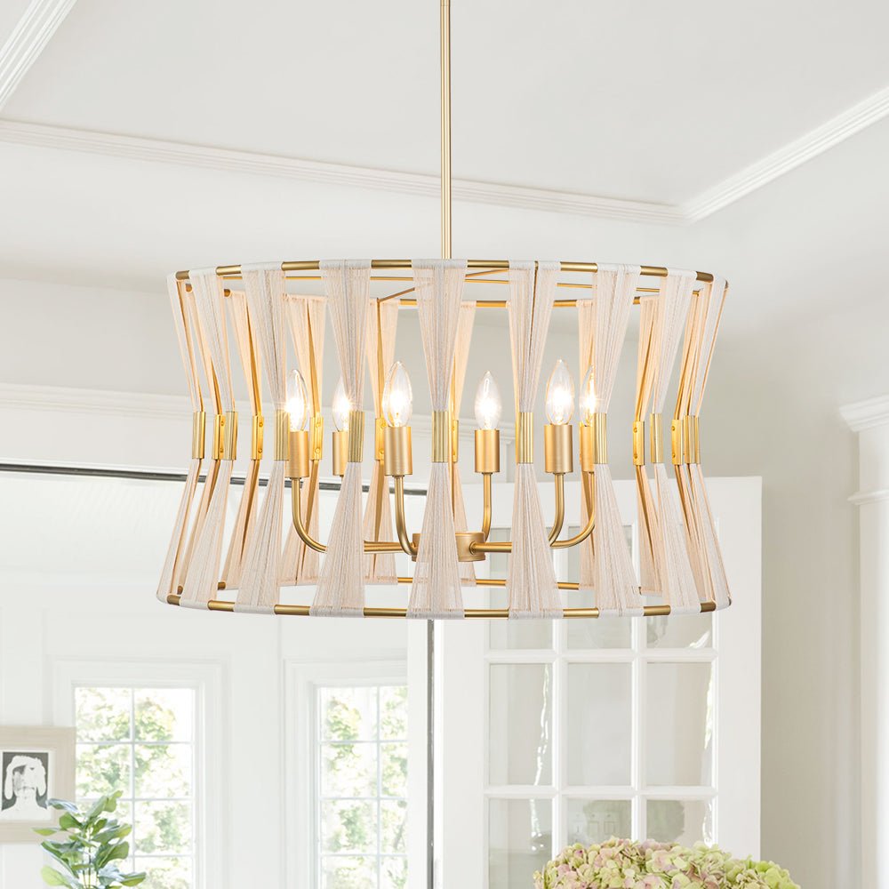 Candelabro Tejido en Forma de Reloj de Arena Boho Marfil con 6 Luces