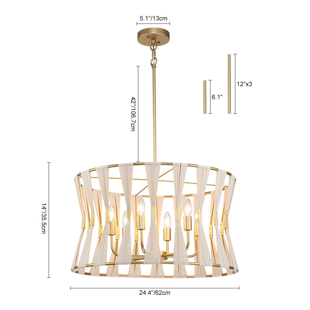 Candelabro Tejido en Forma de Reloj de Arena Boho Marfil con 6 Luces