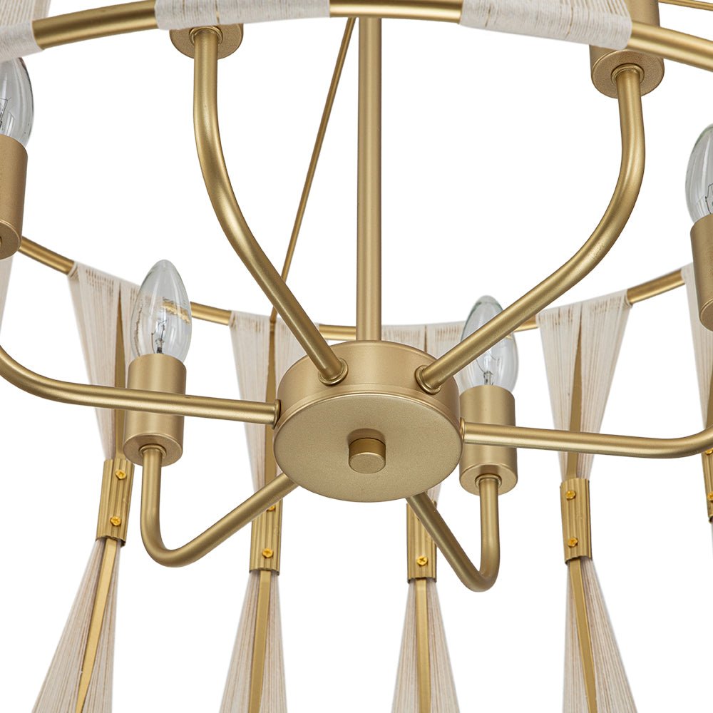 Candelabro Tejido en Forma de Reloj de Arena Boho Marfil con 6 Luces