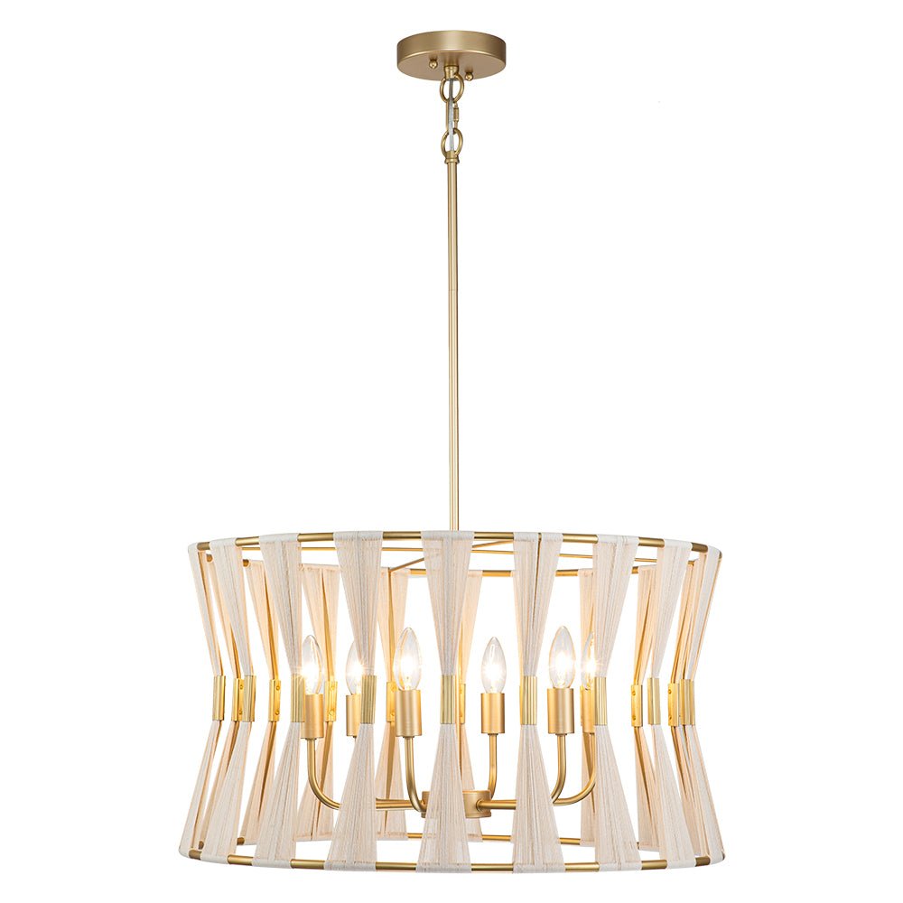 Candelabro Tejido en Forma de Reloj de Arena Boho Marfil con 6 Luces
