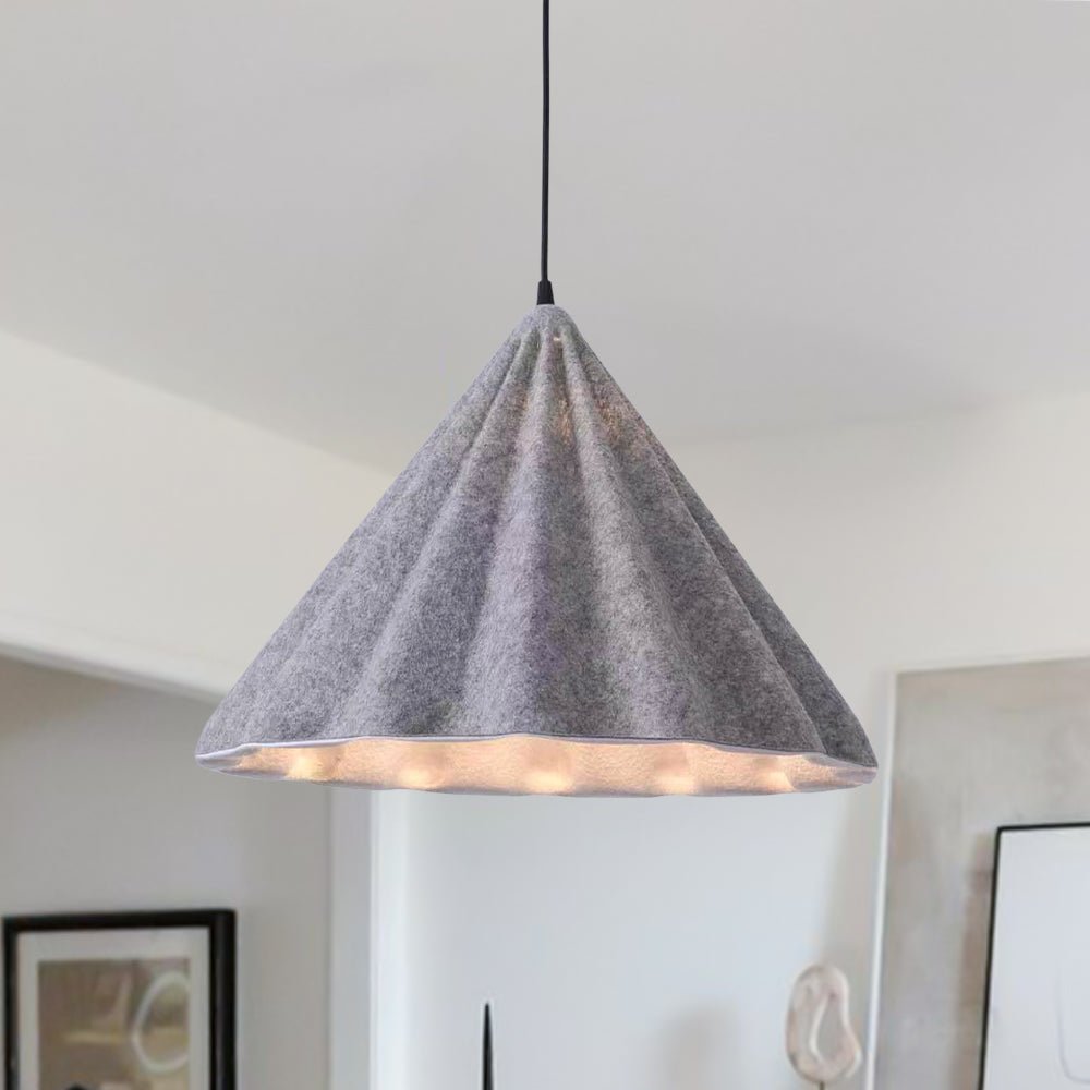 Luz colgante contemporánea de cono de fieltro con borde ondulado de 1 luz