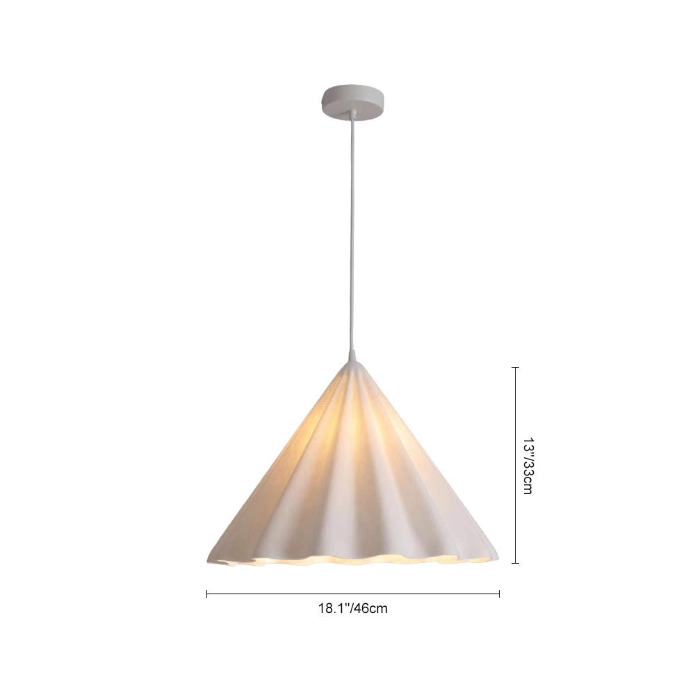 Luz colgante contemporánea de cono de fieltro con borde ondulado de 1 luz