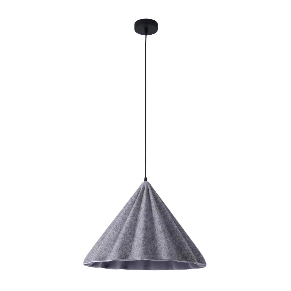 Luz colgante contemporánea de cono de fieltro con borde ondulado de 1 luz
