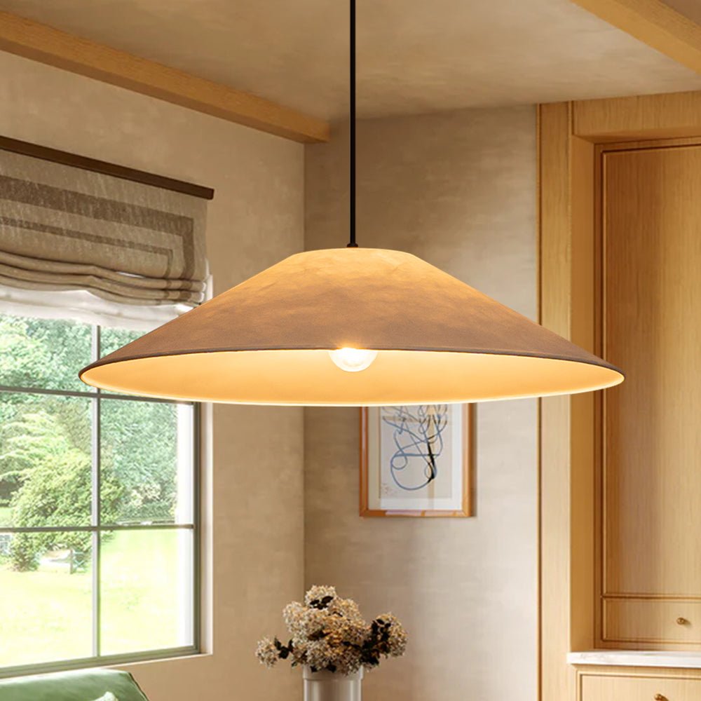 Lámpara colgante contemporánea de cono de papel blanco de 1 luz