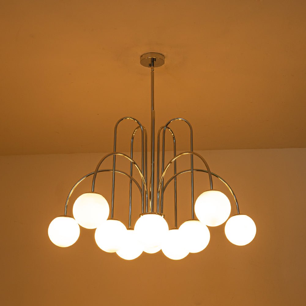 Lámpara de Araña de Burbuja de Vidrio con 10 Luces y Brazo Curvado Contemporáneo